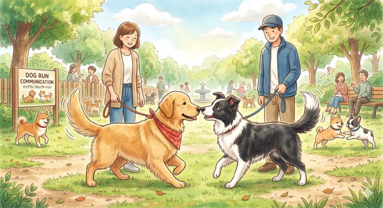 他の犬とコミュニケーションをとる犬のイラスト